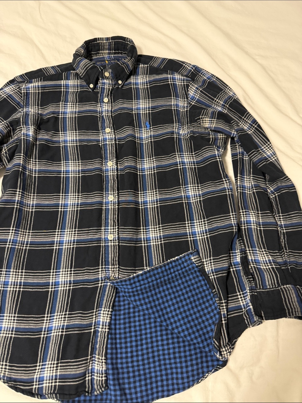 Ralph Lauren Men's Black and Blue Plaid Button-Down Shirt size L